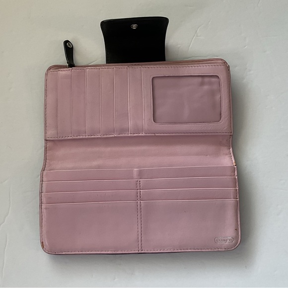 Vintage Coach Madison Op Art Wallet Black/Pink Slim Horse & Carriage - Picture 3 of 8